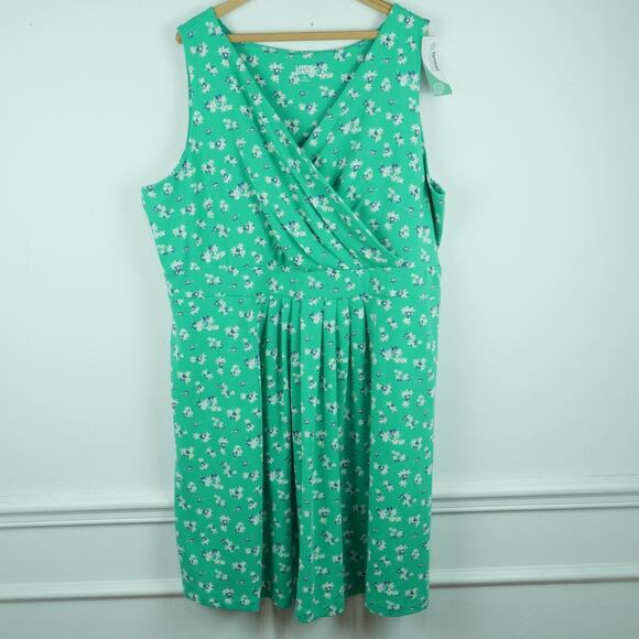 Land's End 3X Dress Modal Knit Pockets Green Floral Sundress Fit & Flare Stretch - Picture 1 of 7